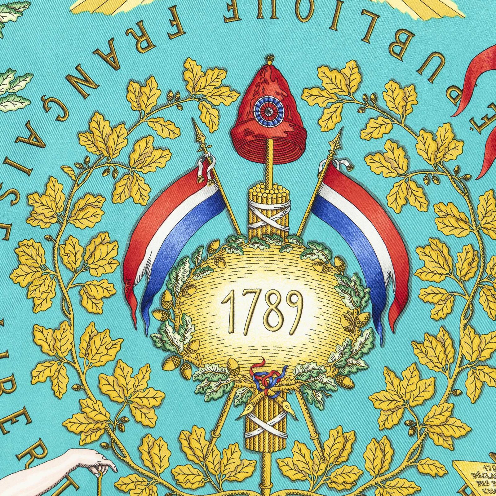 Hermes Scarf Navy Teal 100% Gold Twill Silk — view 3