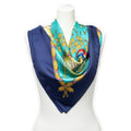 Hermes Scarf Navy Teal 100% Gold Twill Silk