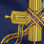 Hermes Scarf Navy Teal 100% Gold Twill Silk — view 4