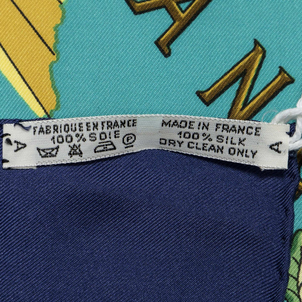 Hermes Scarf Navy Teal 100% Gold Twill Silk — view 5