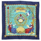 Hermes Scarf Navy Teal 100% Gold Twill Silk — view 2