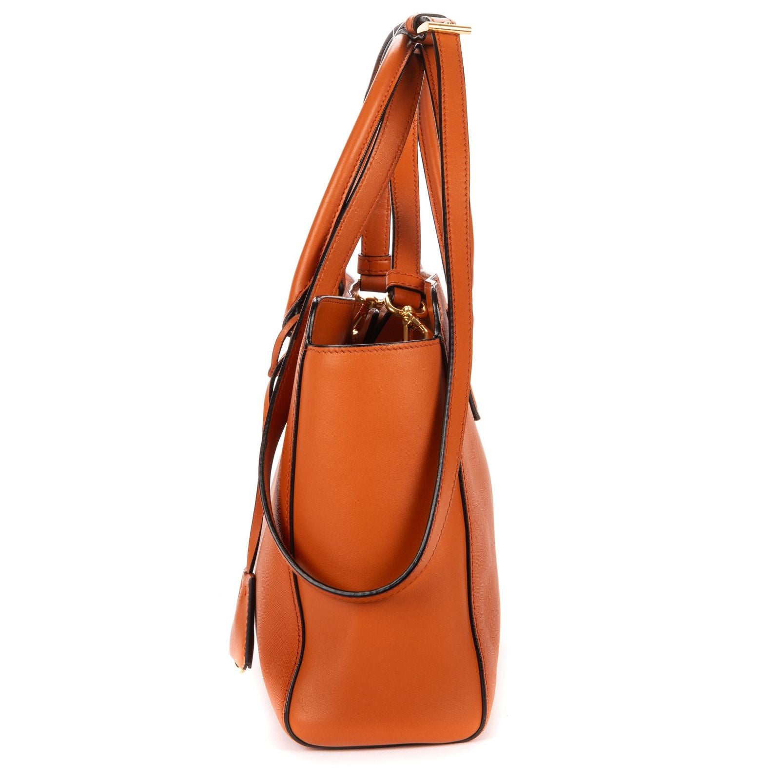 Prada Convertible Sound Lock Satchel Orange Saffiano Leather — view 3