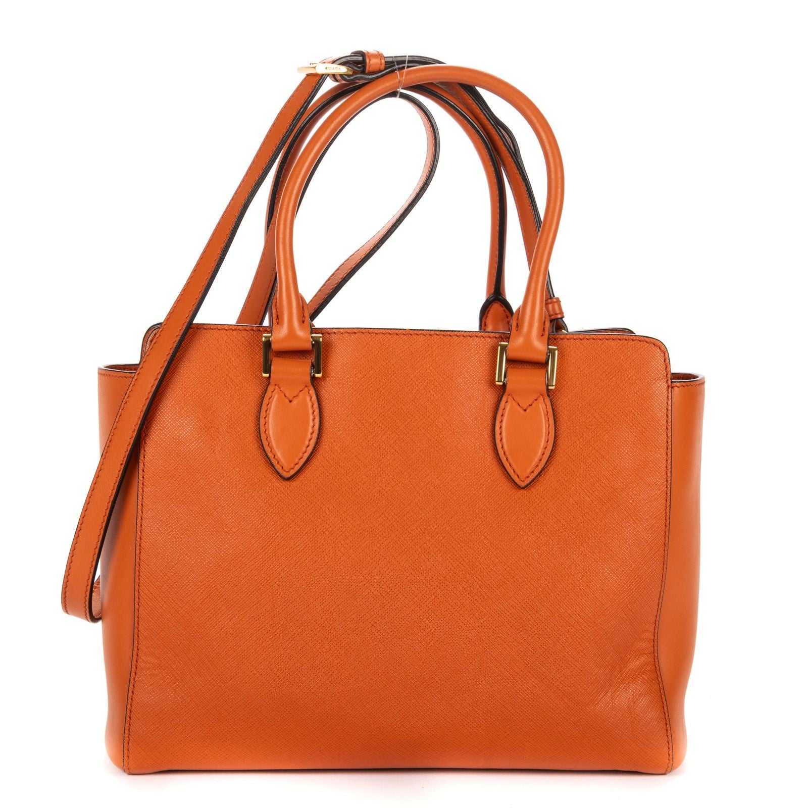 Prada Convertible Sound Lock Satchel Orange Saffiano Leather — view 5