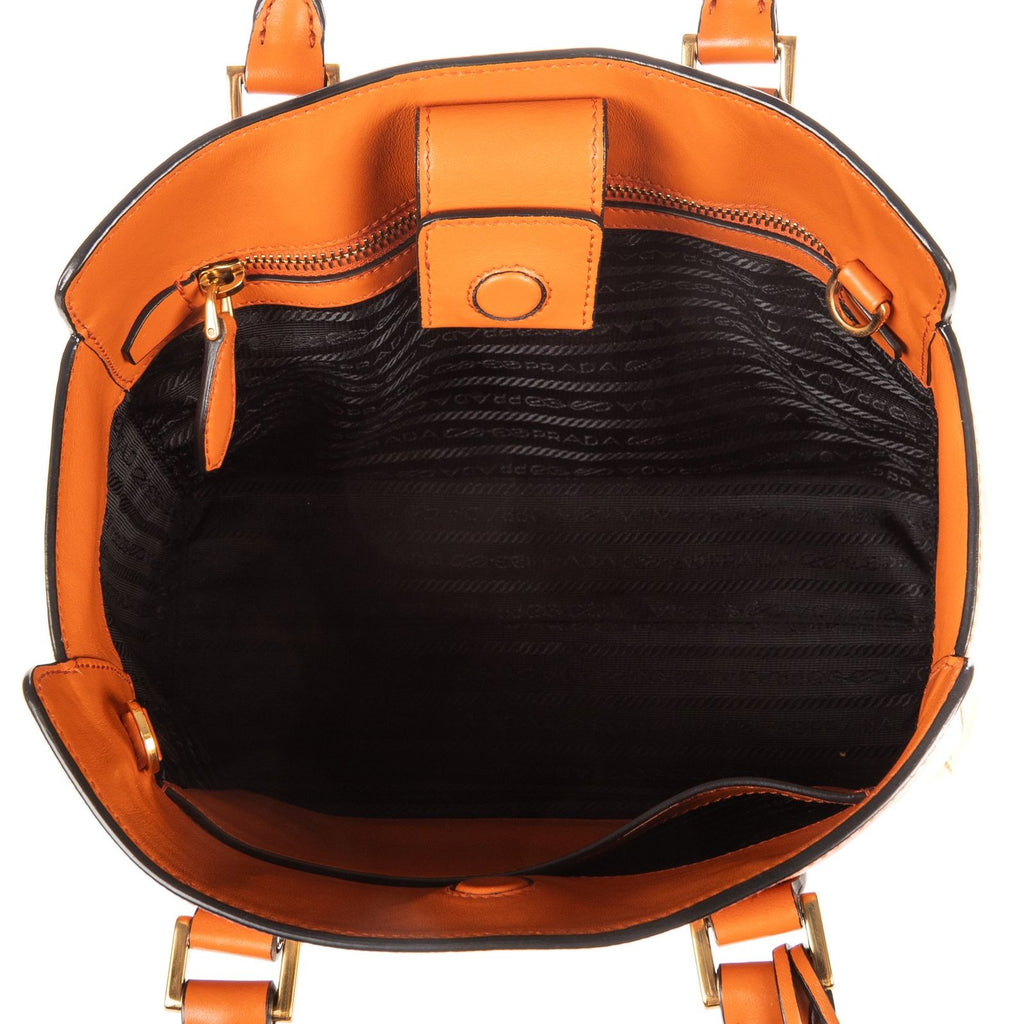 Prada Convertible Sound Lock Satchel Orange Saffiano Leather — view 9