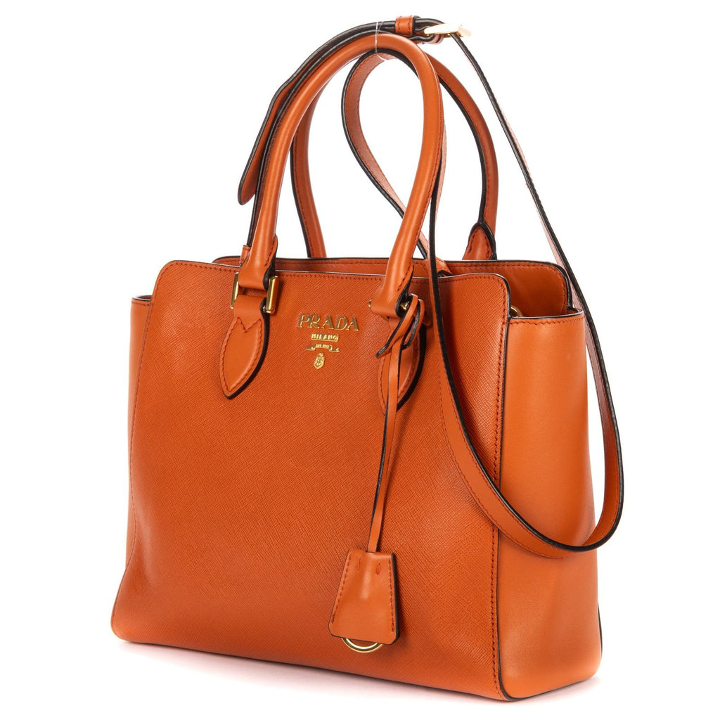 Prada Convertible Sound Lock Satchel Orange Saffiano Leather — view 2