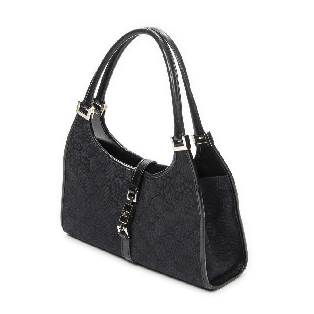 Gucci Small Bamboo Tote Black GG Canvas — view 2
