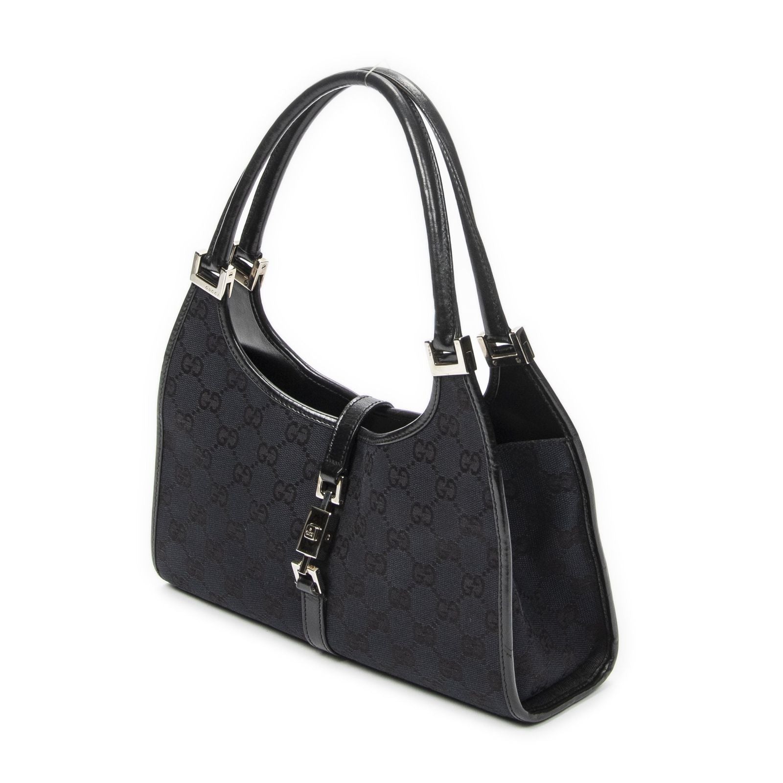Gucci Small Bamboo Tote Black GG Canvas — view 2