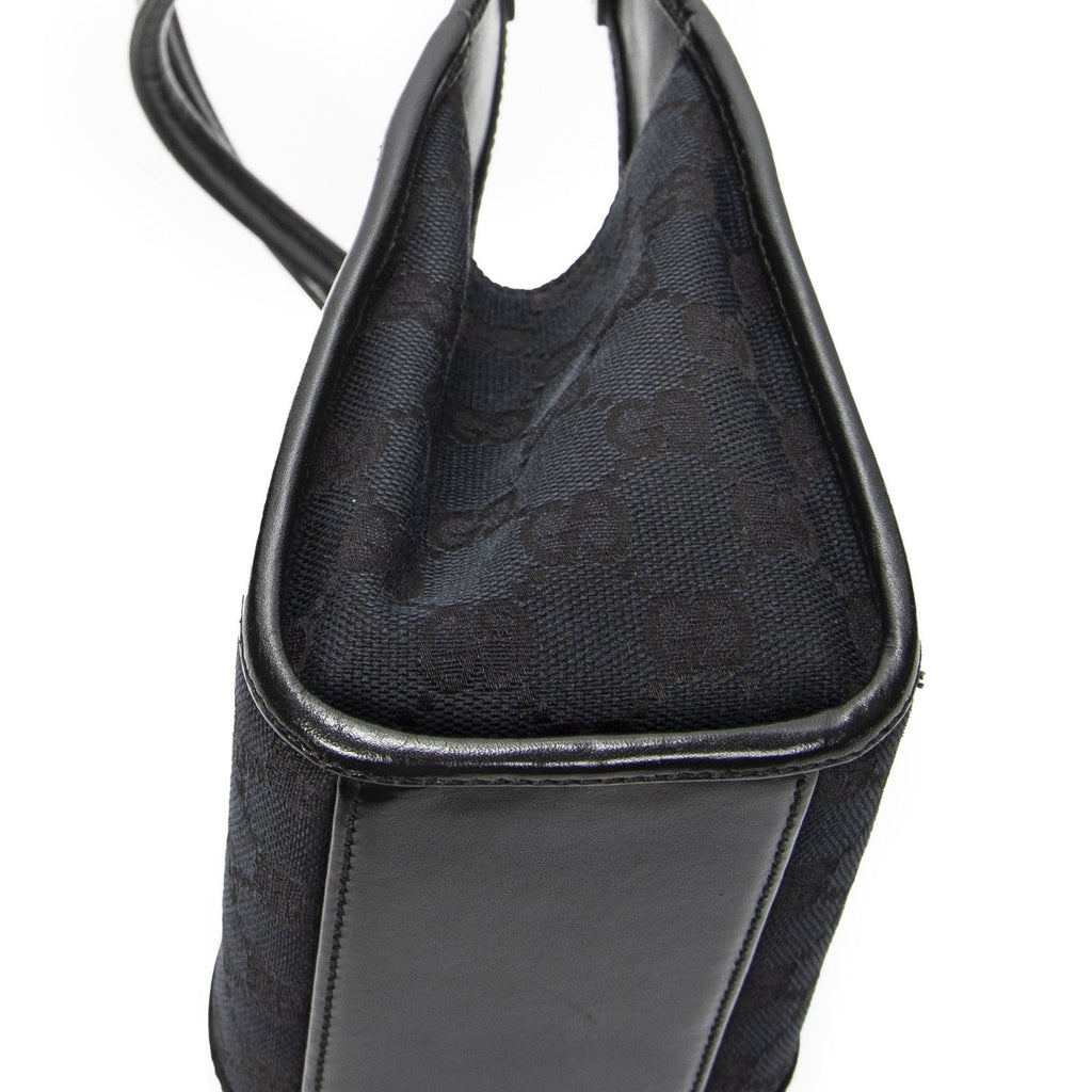 Gucci Small Bamboo Tote Black GG Canvas — view 7