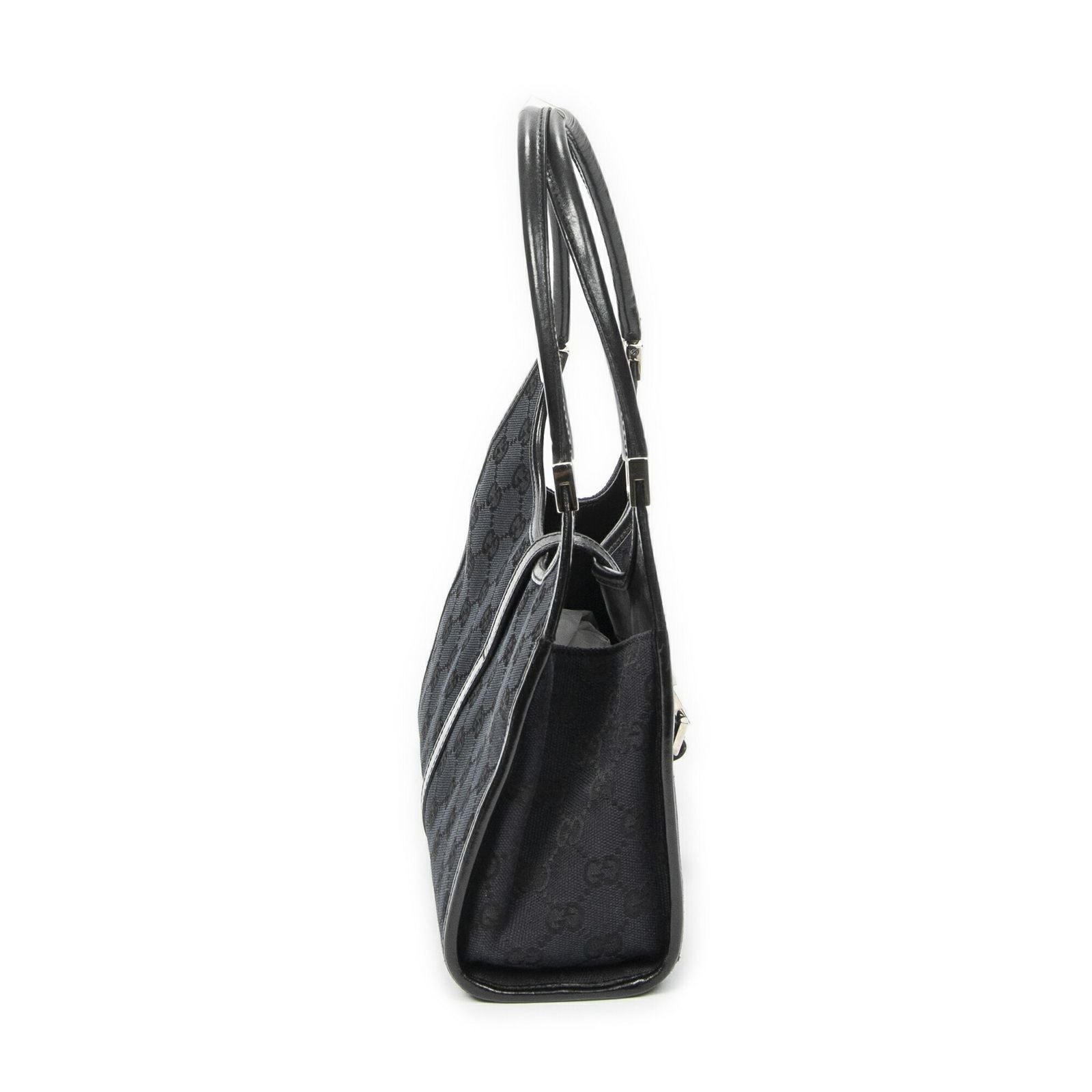 Gucci Small Bamboo Tote Black GG Canvas — view 4