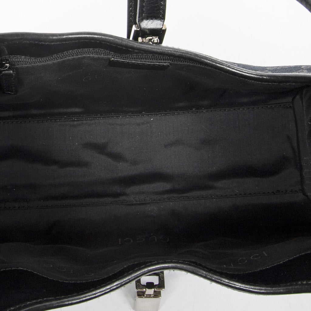 Gucci Small Bamboo Tote Black GG Canvas — view 9