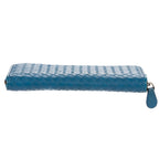 Bottega Veneta Zip Around Wallet Blue Intrecciato Calfskin Leathera