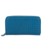 Bottega Veneta Zip Around Wallet Blue Intrecciato Calfskin Leathera
