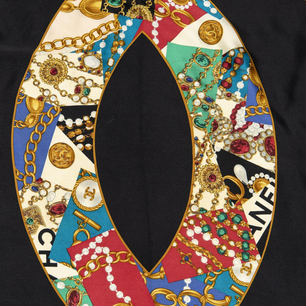Chanel Scarf Black Green Red Silk — view 3