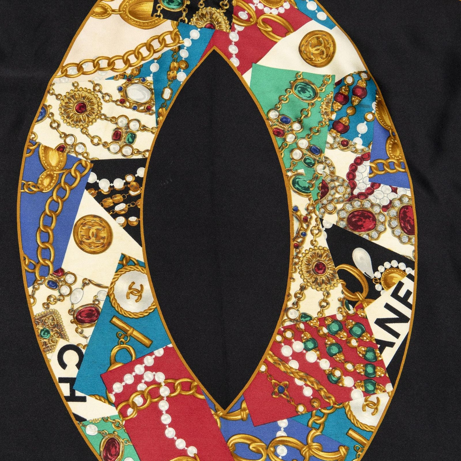 Chanel Scarf Black Green Red Silk — view 3