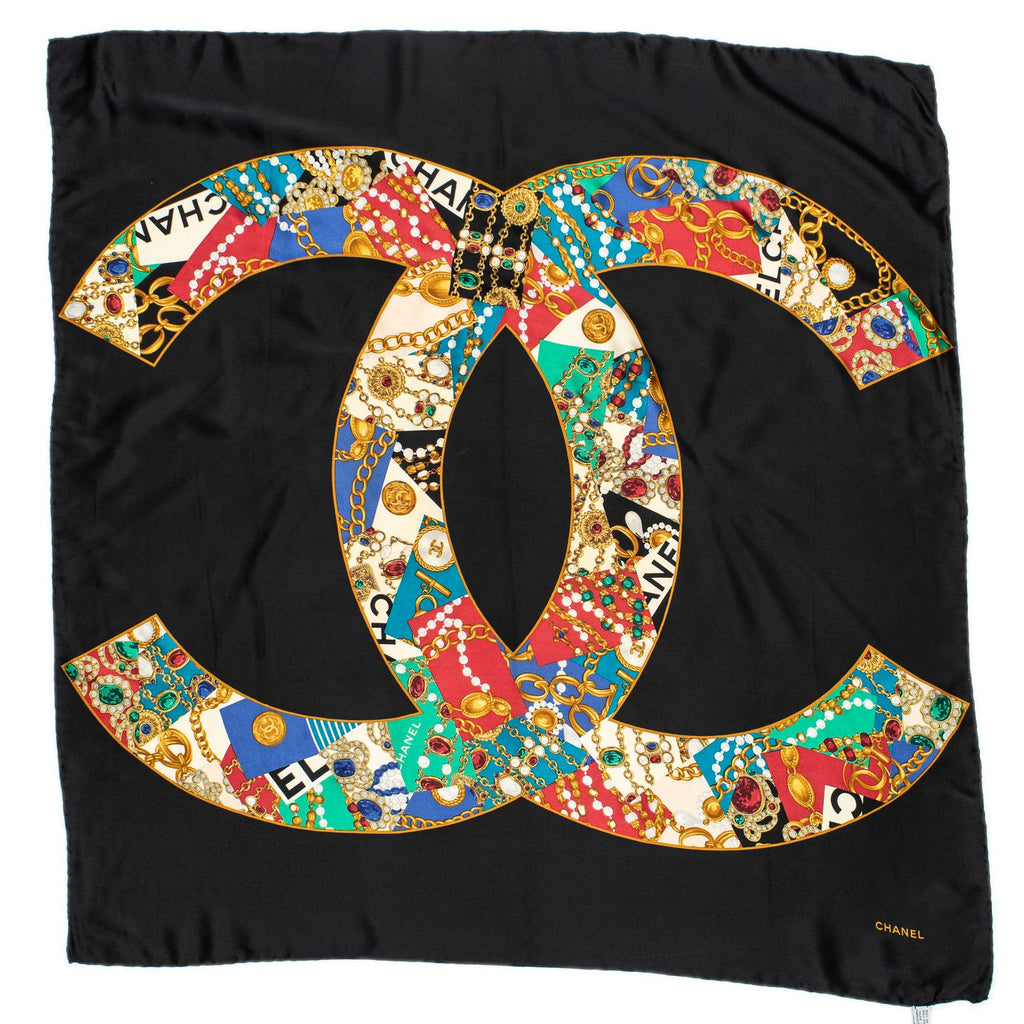 Chanel Scarf Black Green Red Silk — view 2