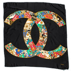 Chanel Scarf Black Green Red Silk — view 2