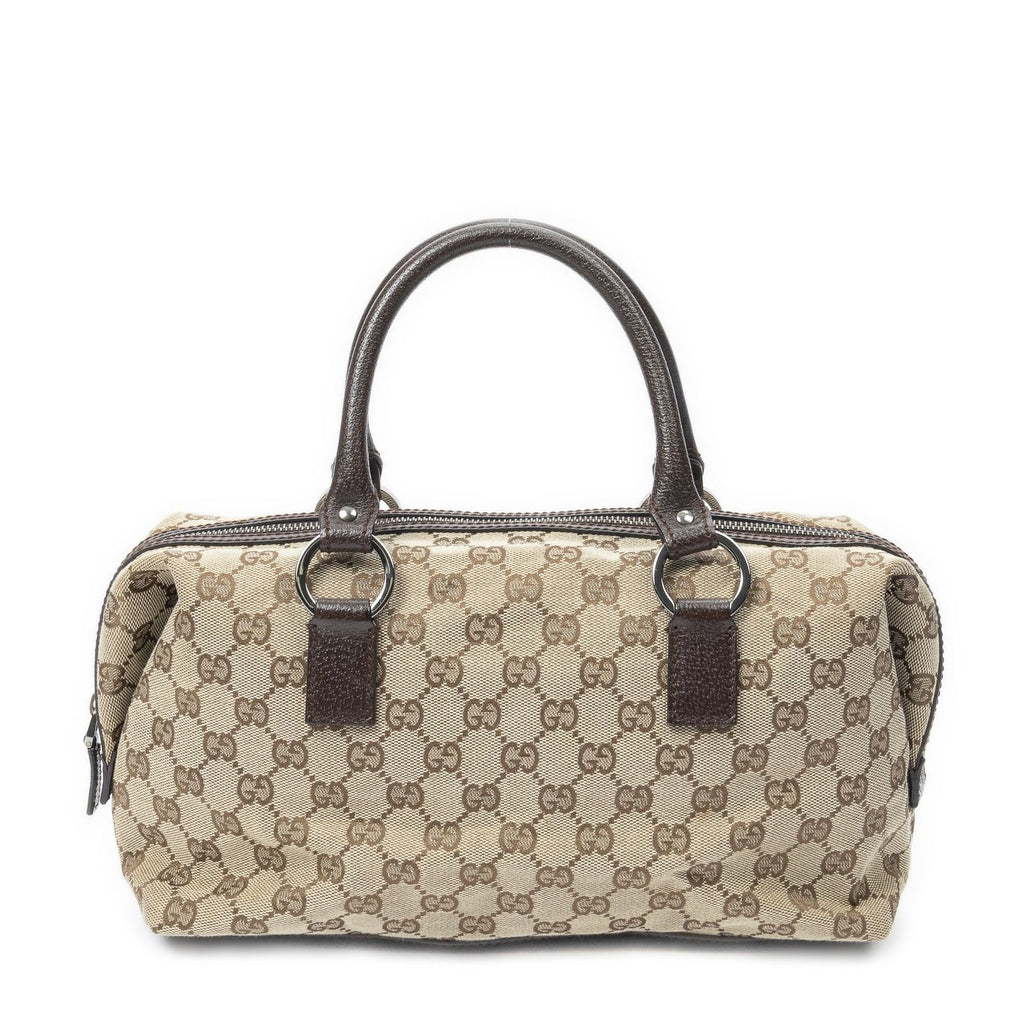 Gucci Small Boston Beige Brown GG Canvas Handbag