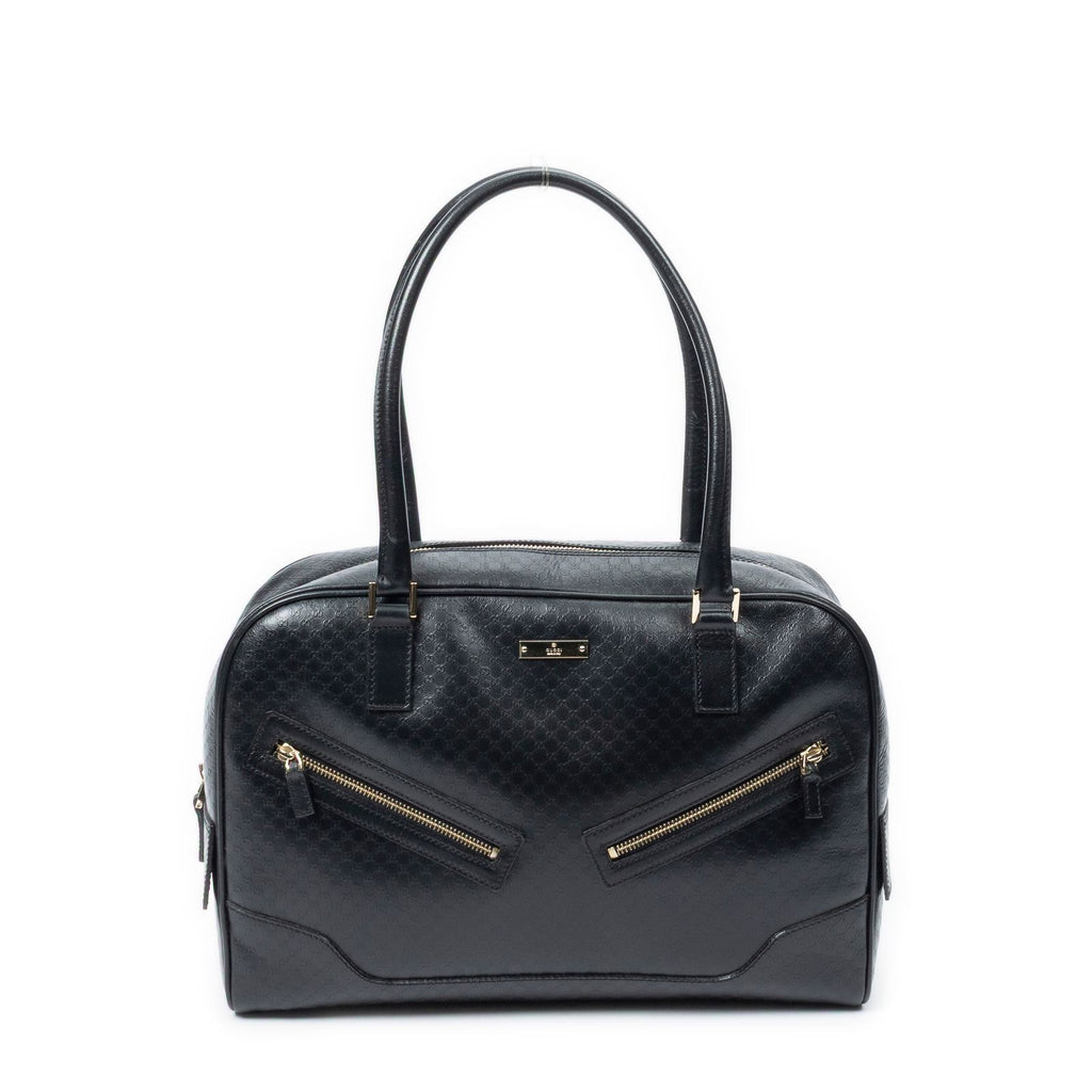 Gucci Bowling Shoulder Bag Black Micro Guccissima Leather