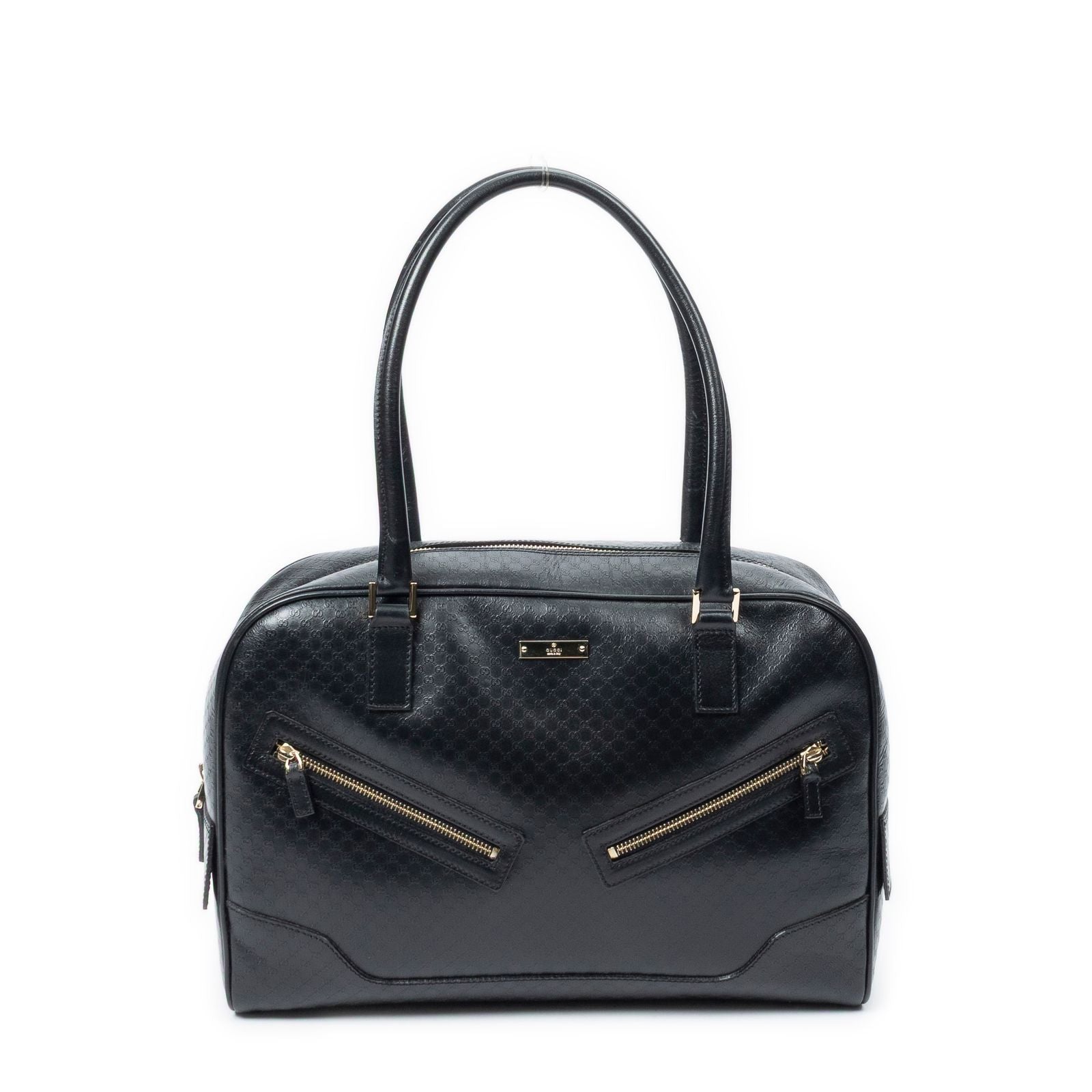 Gucci Bowling Shoulder Bag Black Micro Guccissima Leather
