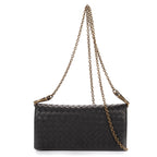 Bottega Venetawallet on Chain Crossbody Black Intrecciato Calfskin Leathera