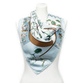 Hermes Scarf Light Blue Green Brown Silk