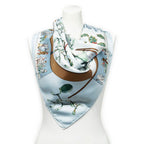 Hermes Scarf Light Blue Green Brown Silk