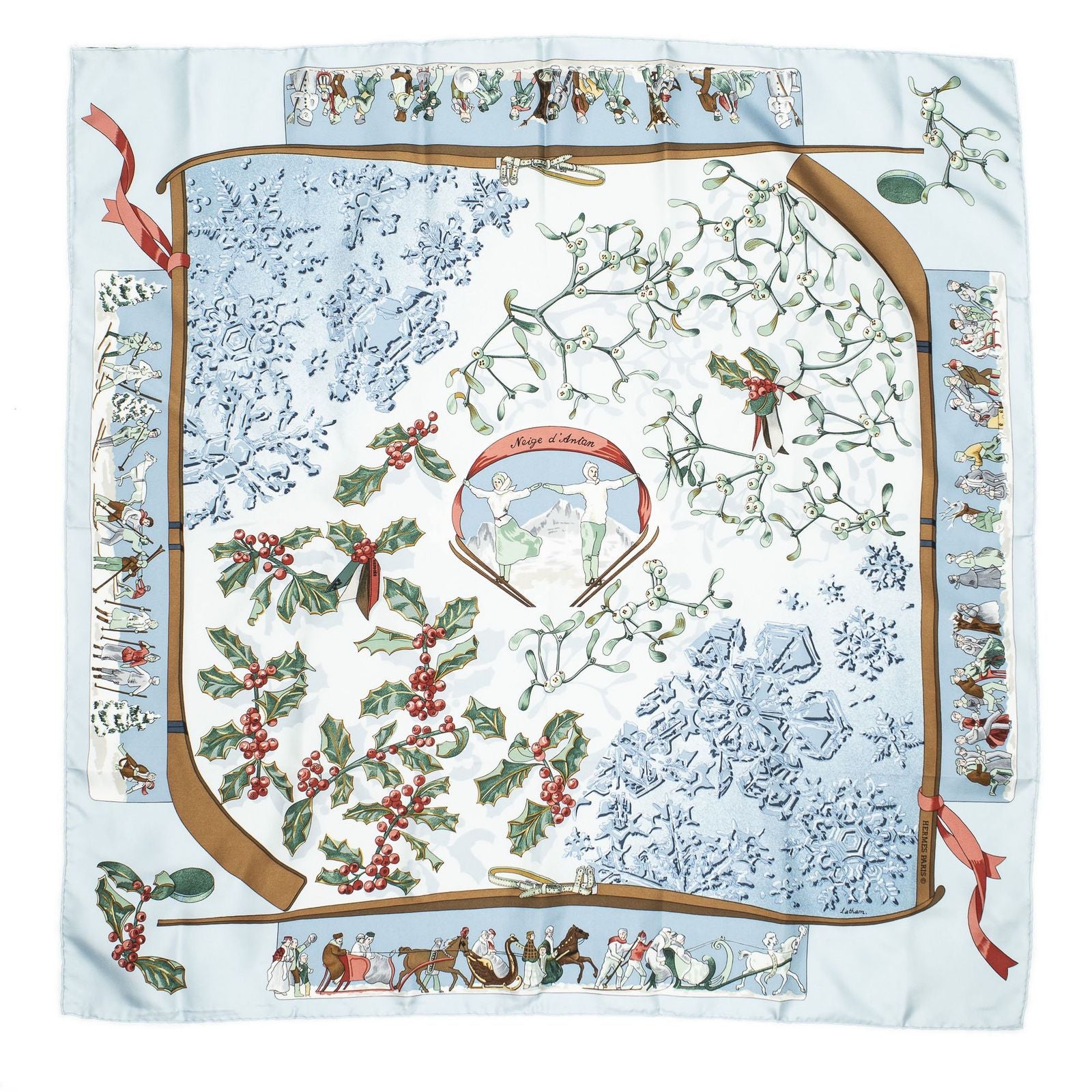Hermes Scarf Light Blue Green Brown Silk — view 2
