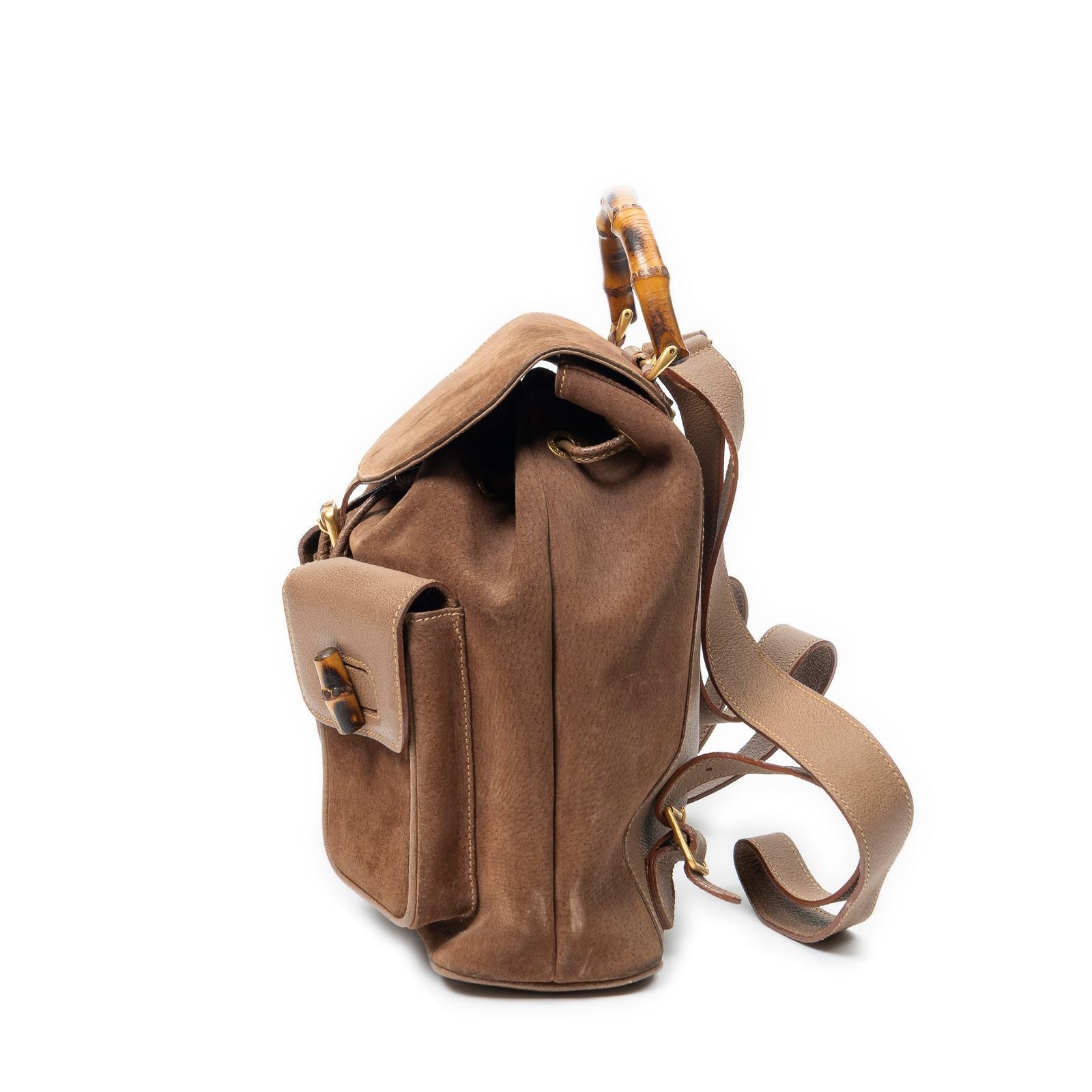 Gucci Large Bamboo Backpack Brown Suede Leather — view 3