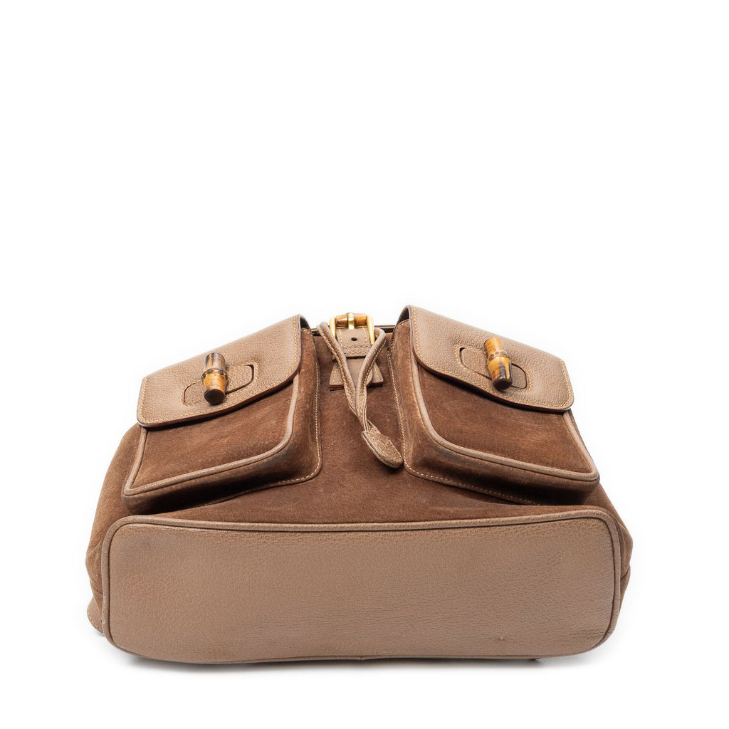 Gucci Large Bamboo Backpack Brown Suede Leather — view 6