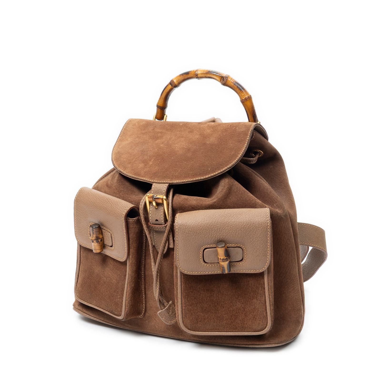 Gucci Large Bamboo Backpack Brown Suede Leather — view 2