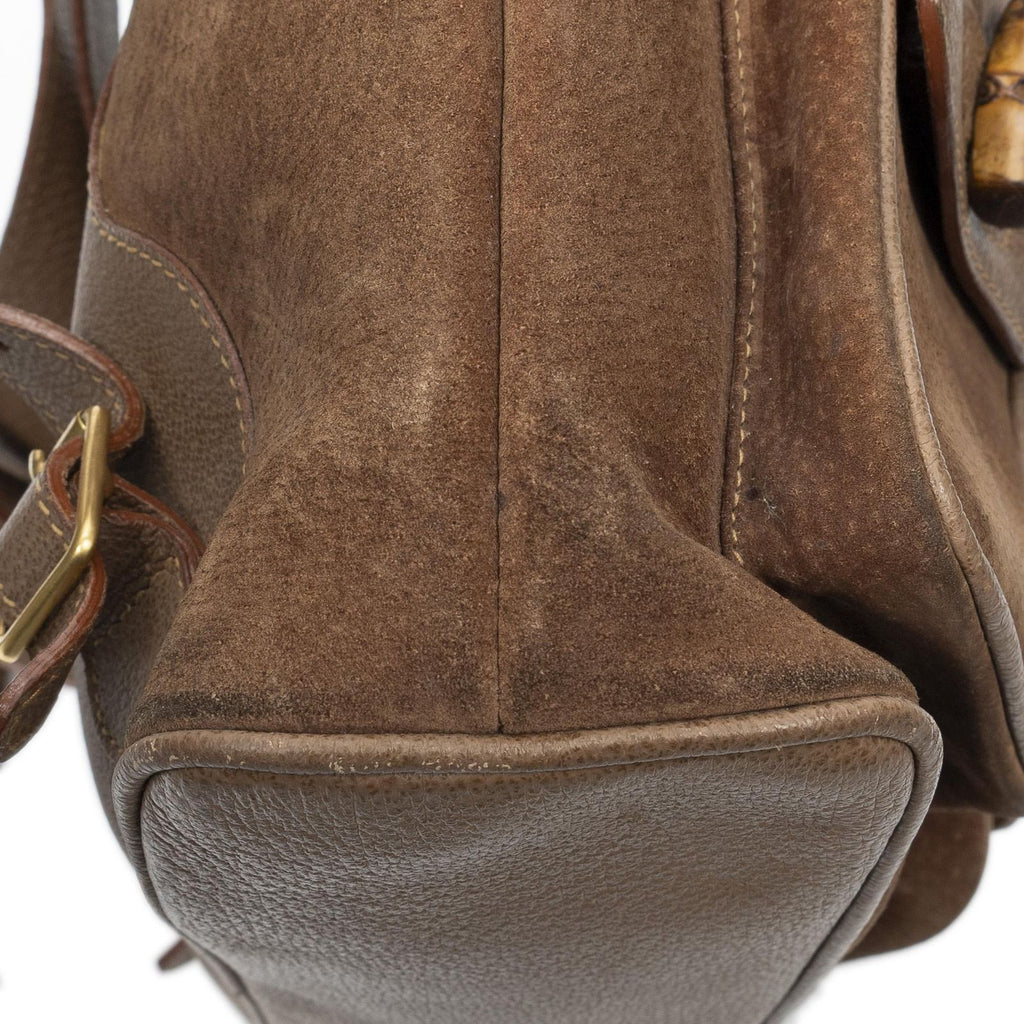 Gucci Large Bamboo Backpack Brown Suede Leather — view 8