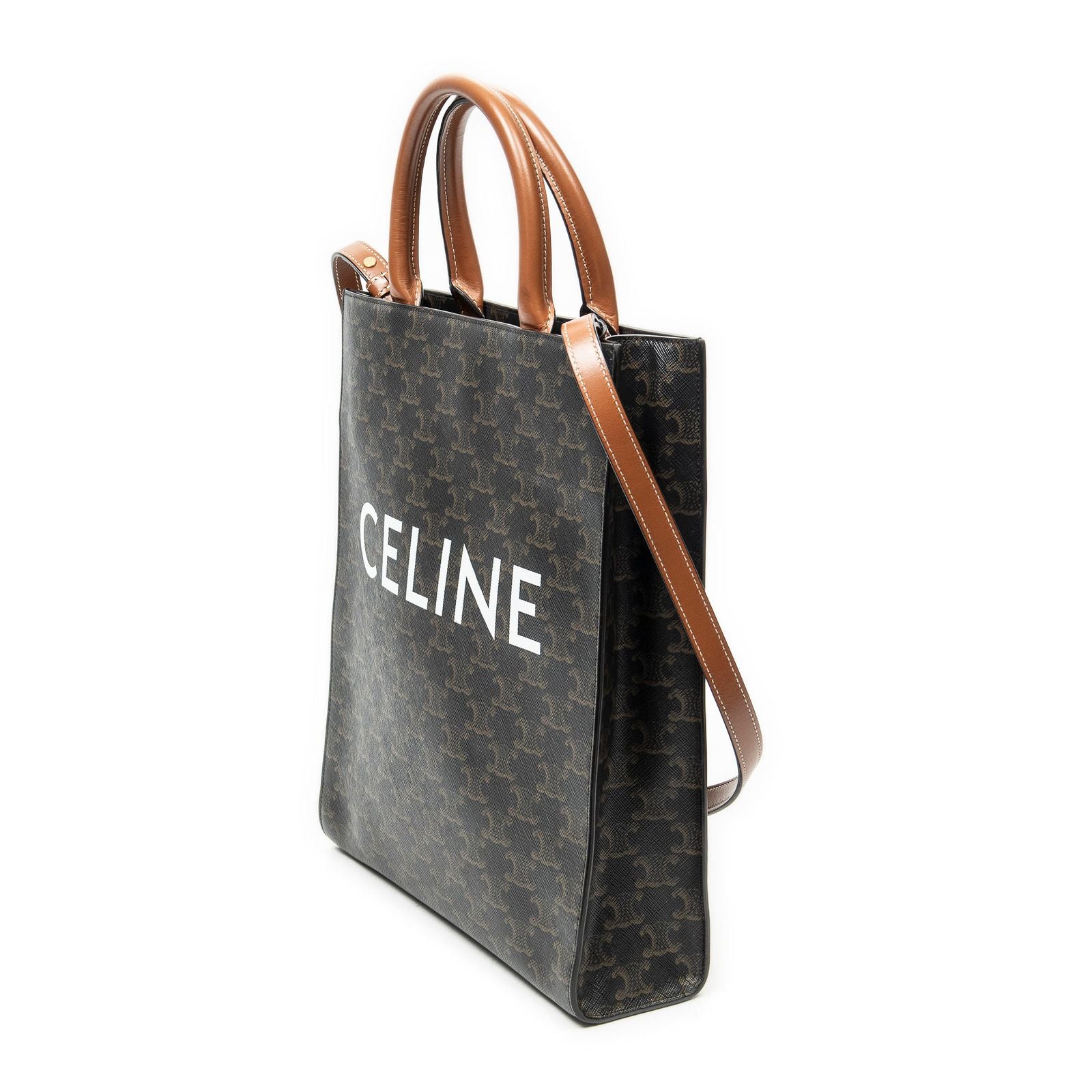 Celine Small Vertical Cover Tote Brown Triomphe Canvas — view 2