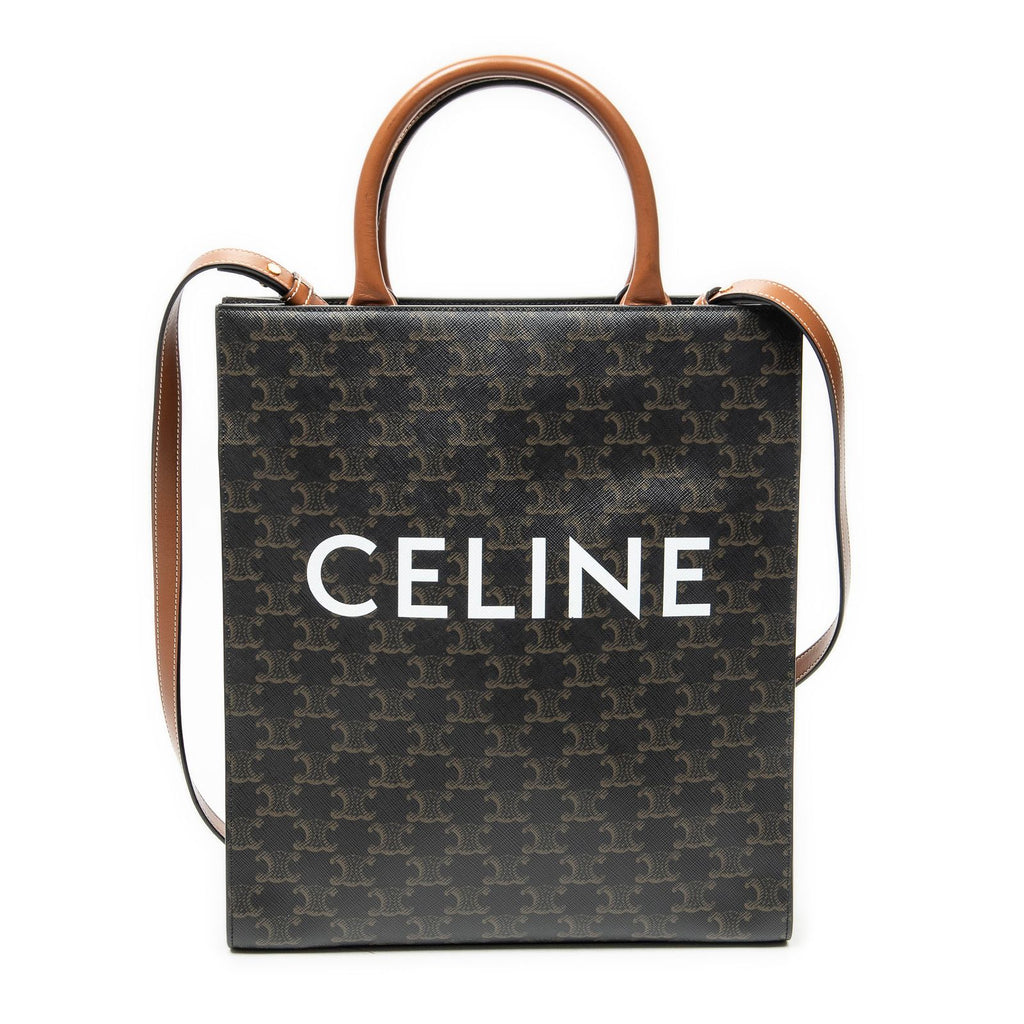 Celine Small Vertical Cover Tote Brown Triomphe Canvas