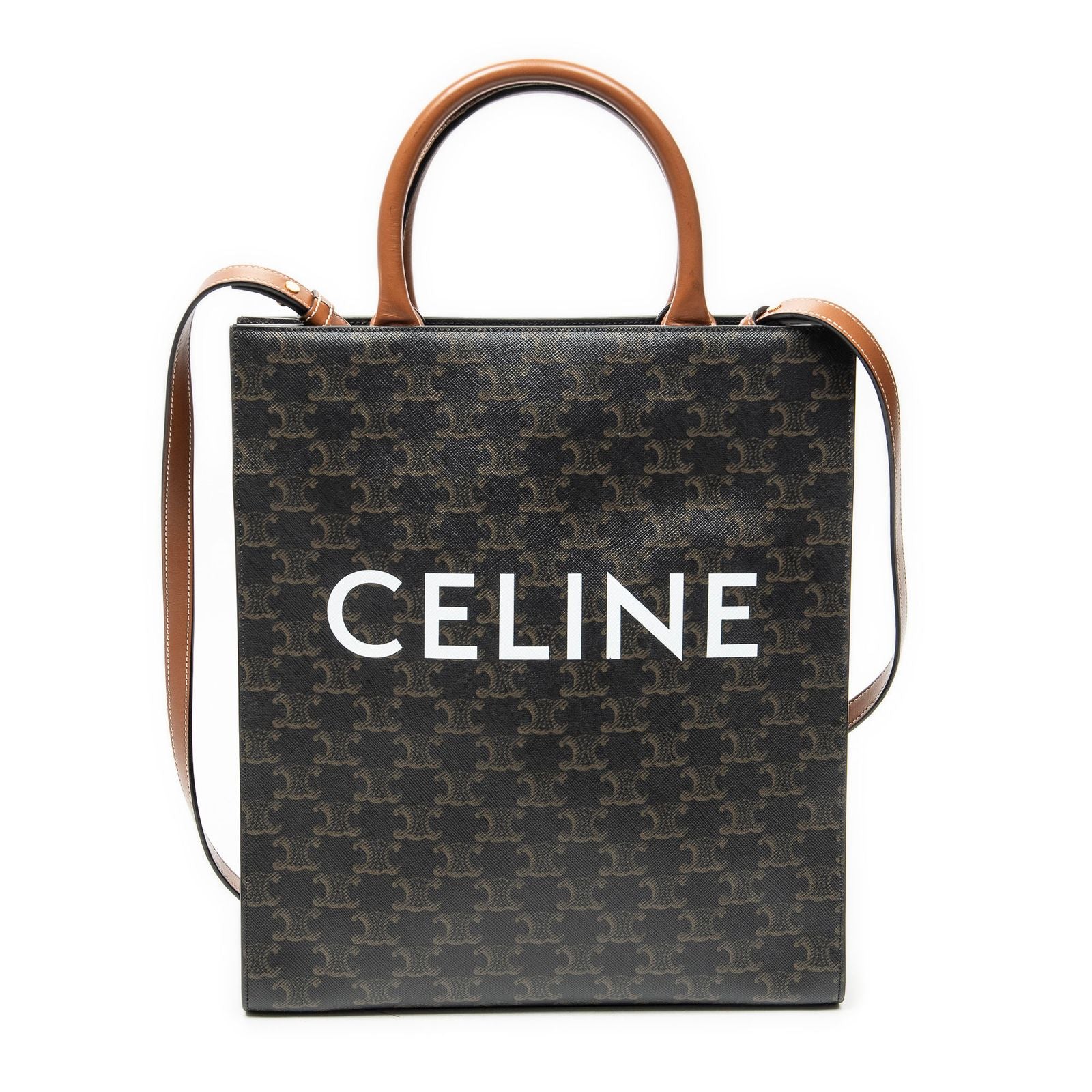 Celine Small Vertical Cover Tote Brown Triomphe Canvas
