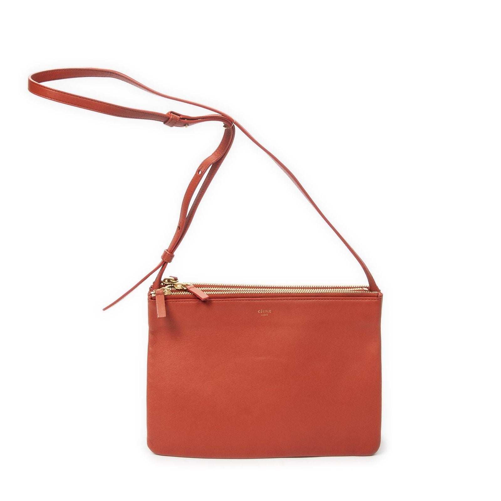 Celine Large Trio Crossbody Orange Calfskin Leather