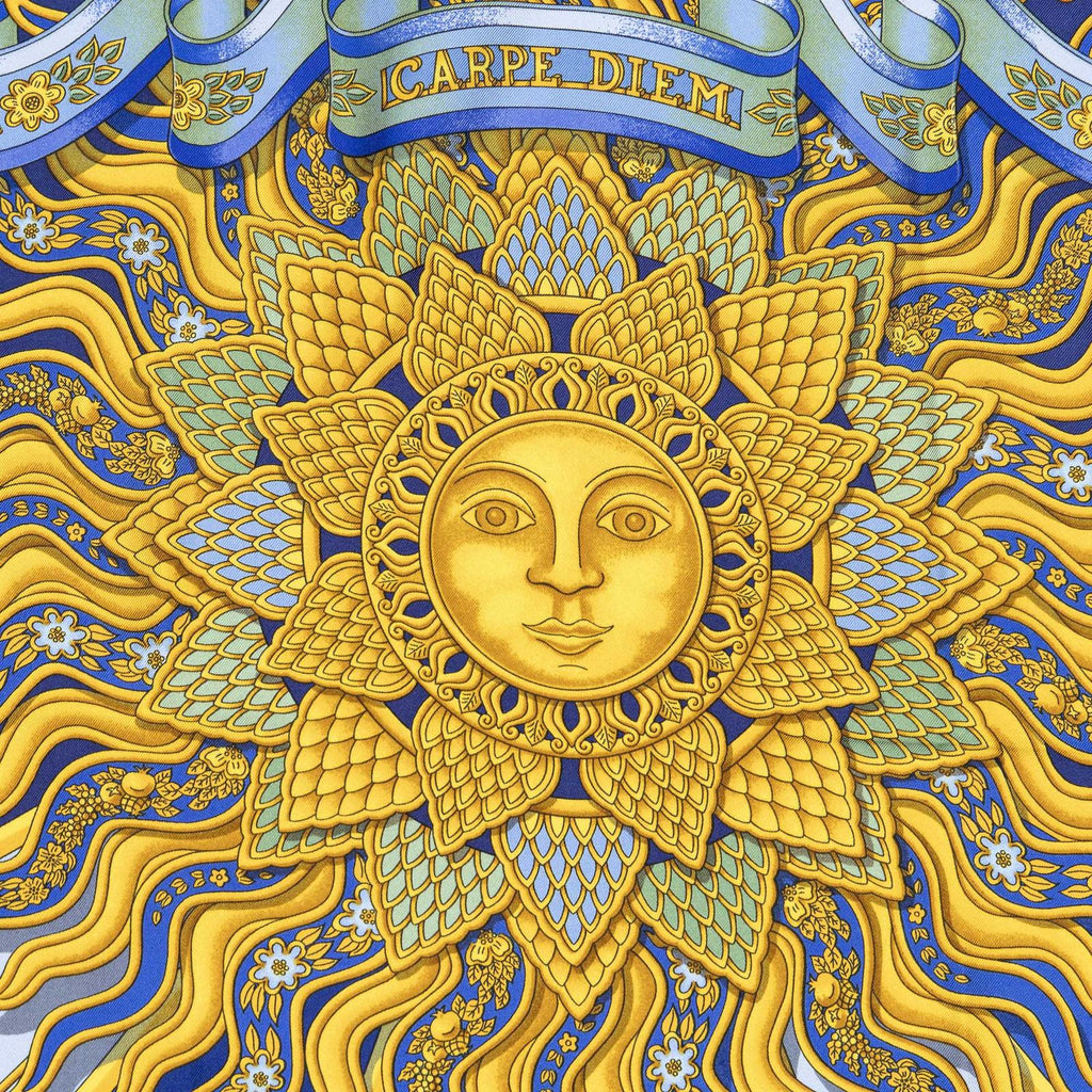 Hermes Scarf Blue Yellow Green Silk — view 3