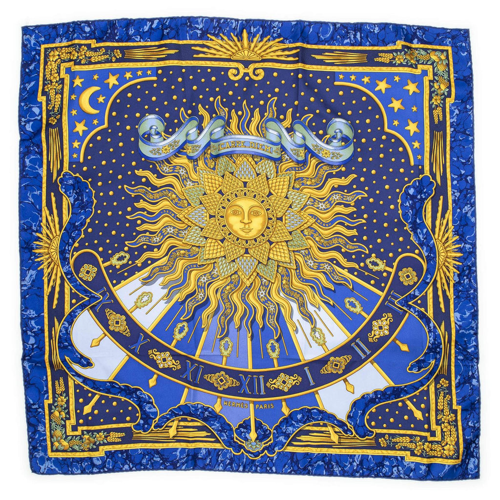 Hermes Scarf Blue Yellow Green Silk — view 2