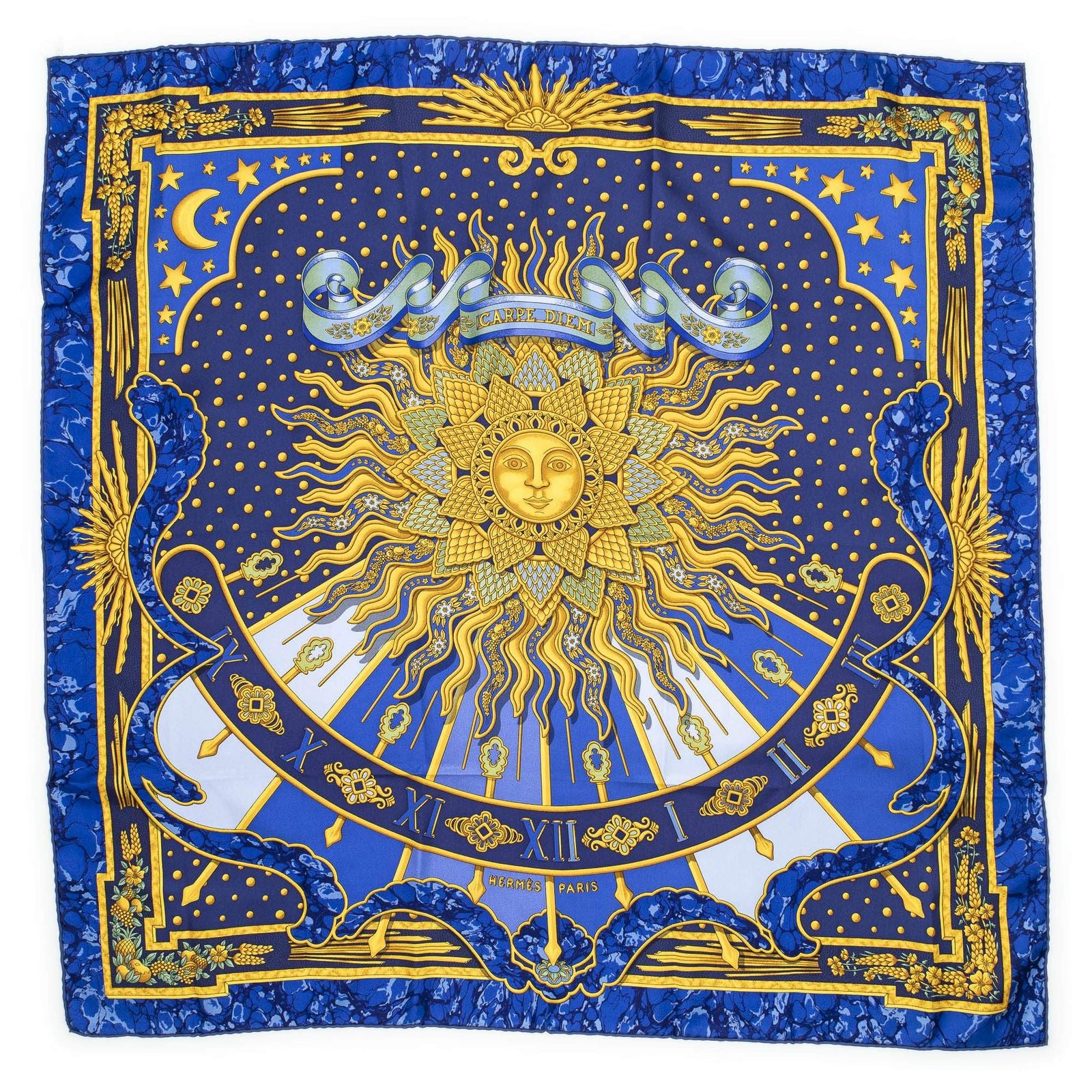 Hermes Scarf Blue Yellow Green Silk — view 2