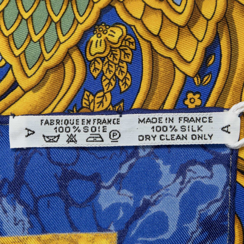 Hermes Scarf Blue Yellow Green Silk — view 5