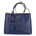 Prada Cuir Double Handle Tote Navy Red Saffiano Leather