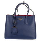 Prada Cuir Double Handle Tote Navy Red Saffiano Leather