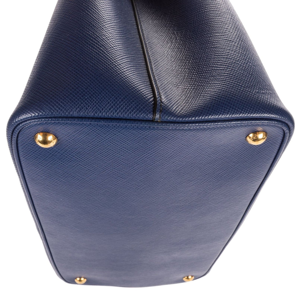 Prada Cuir Double Handle Tote Navy Red Saffiano Leather — view 8