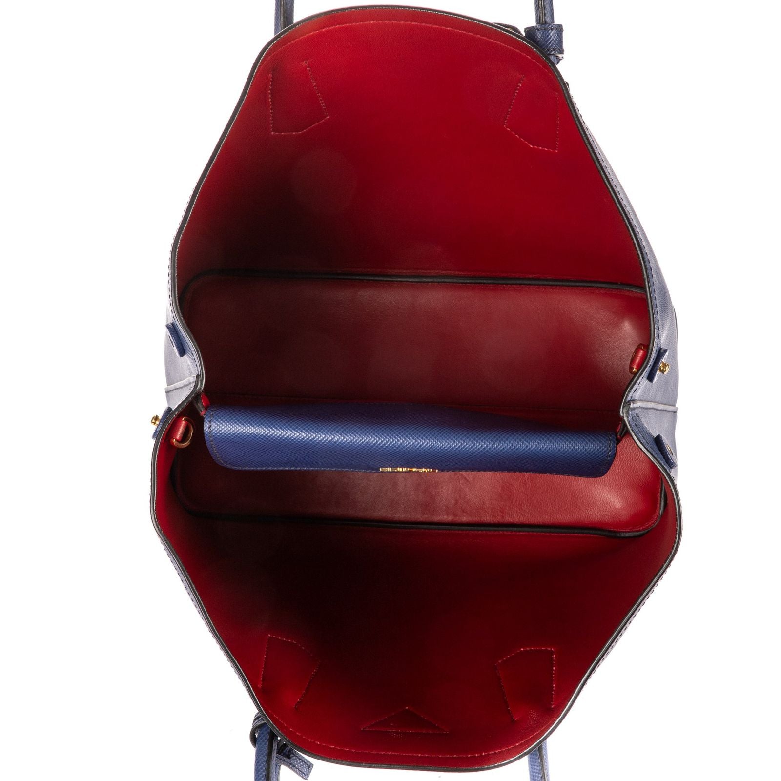 Prada Cuir Double Handle Tote Navy Red Saffiano Leather — view 9