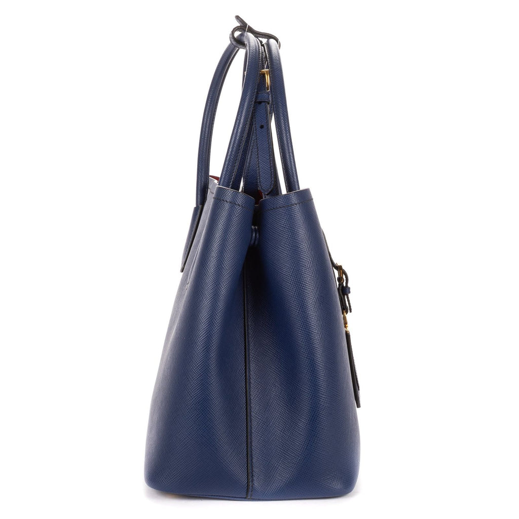 Prada Cuir Double Handle Tote Navy Red Saffiano Leather — view 4