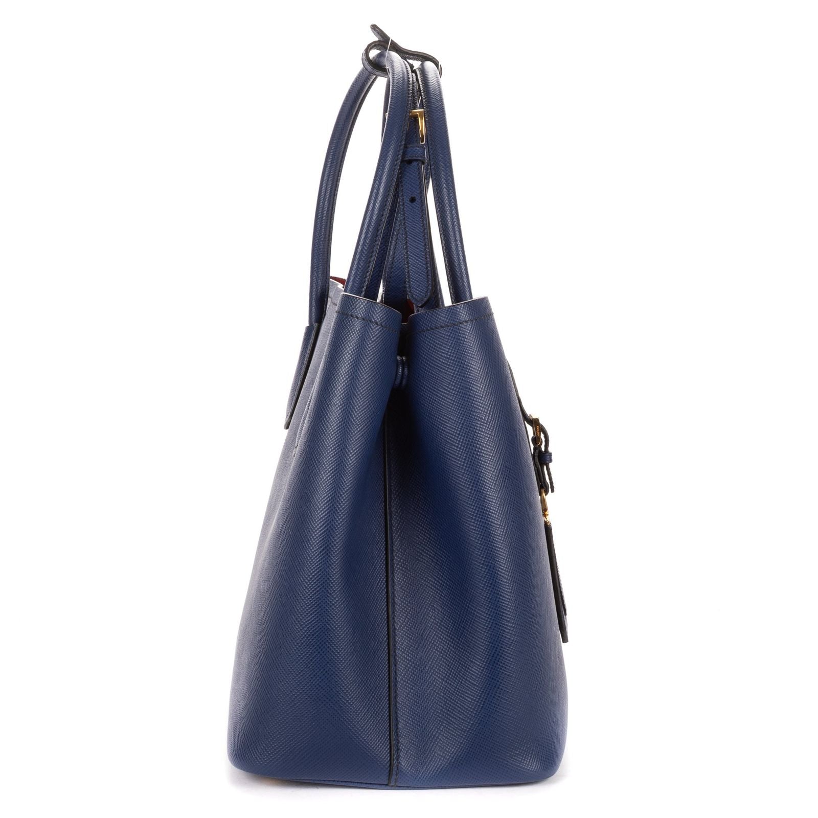 Prada Cuir Double Handle Tote Navy Red Saffiano Leather — view 4