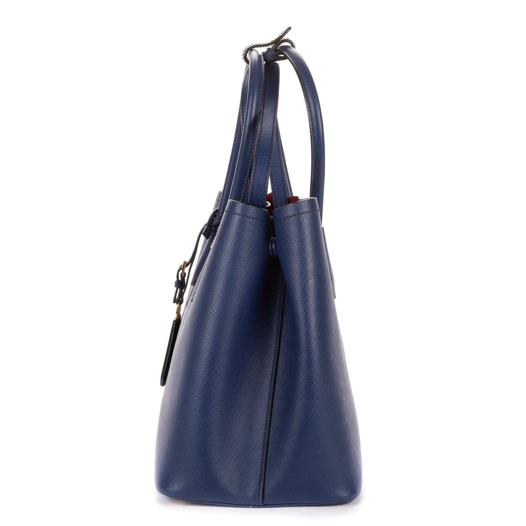 Prada Cuir Double Handle Tote Navy Red Saffiano Leather — view 3