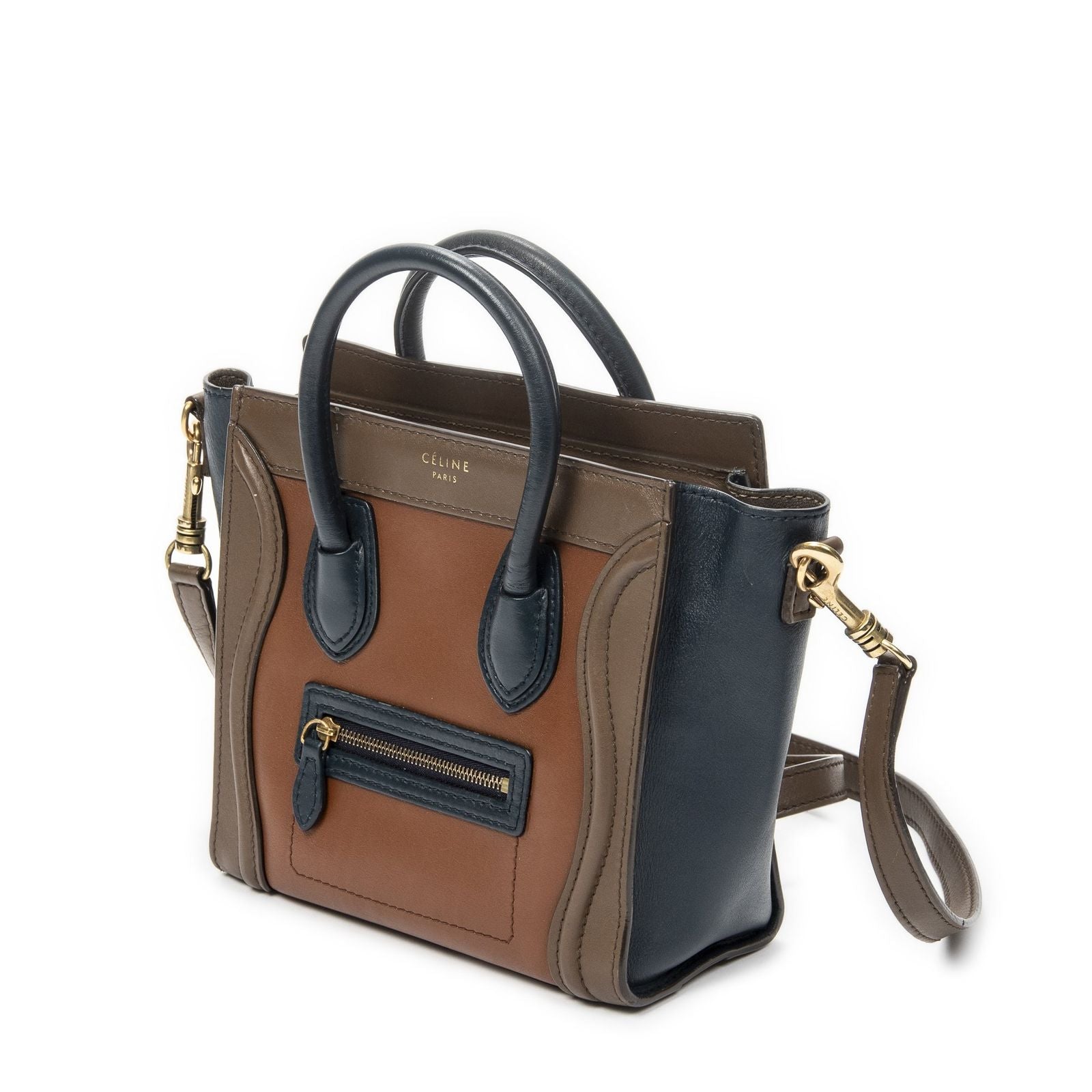 Celine Nano Luggage Brown Navy Calfskin Leather — view 2