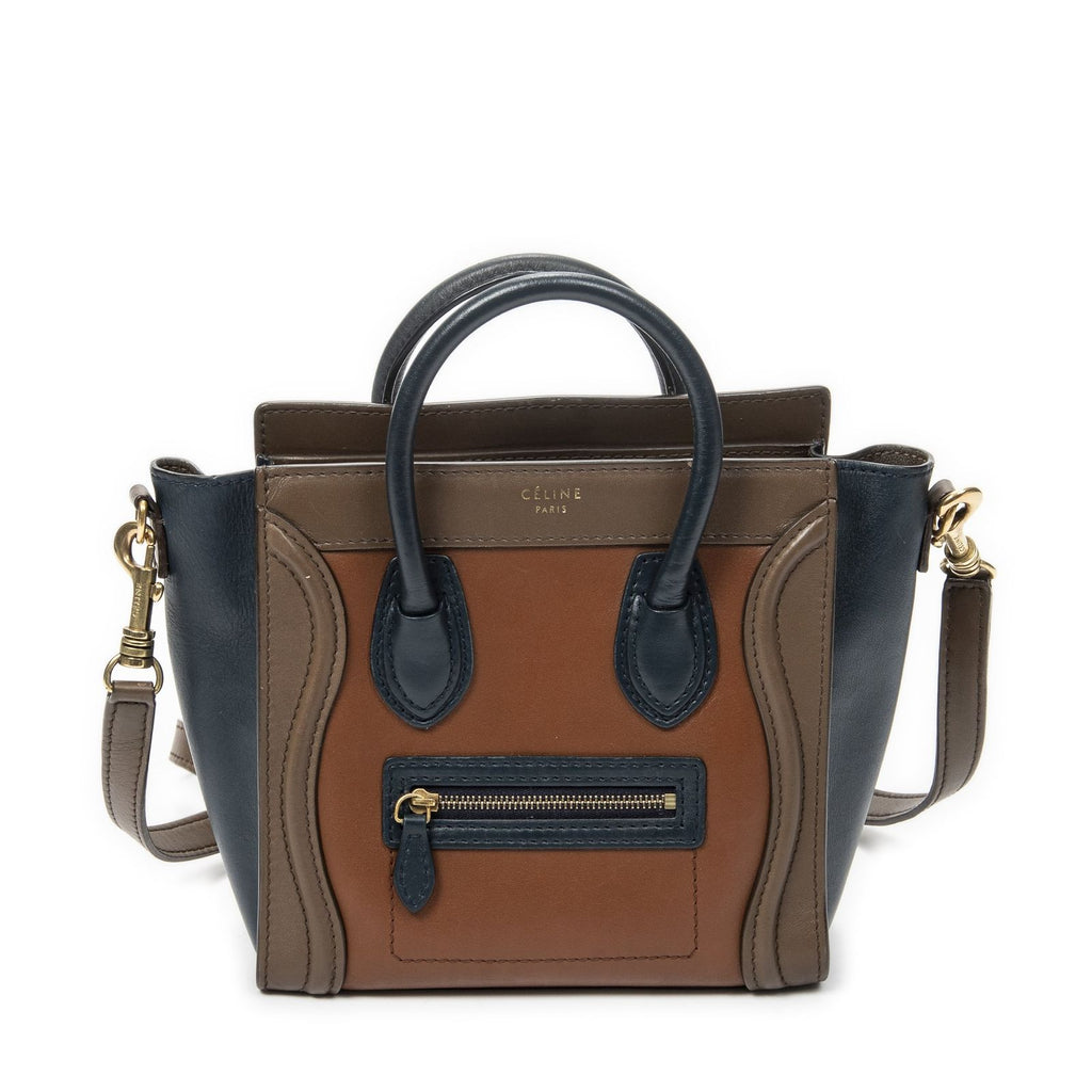 Celine Nano Luggage Brown Navy Calfskin Leather