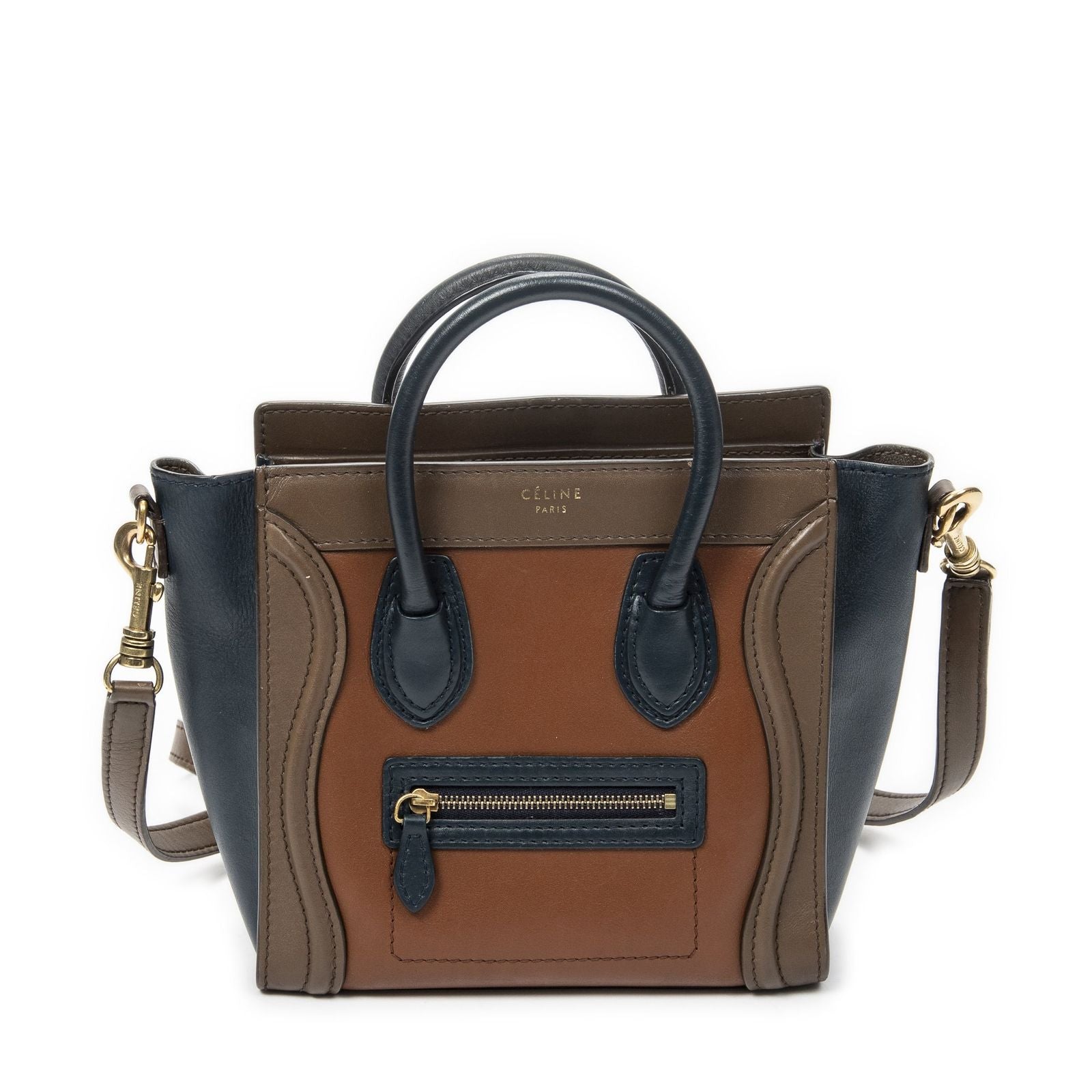 Celine Nano Luggage Brown Navy Calfskin Leather