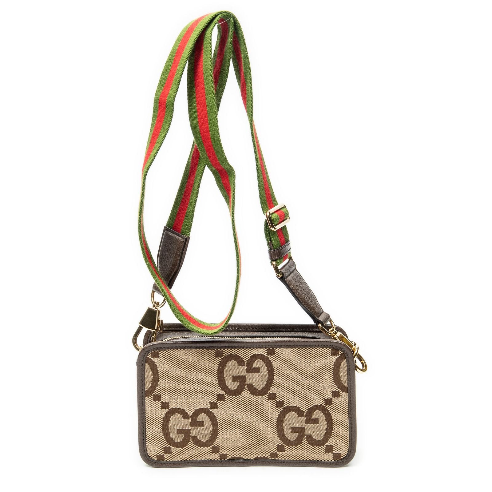 Gucci Zip Mini Camera Bag Brown Beige Jumbo GG Canvas — view 5